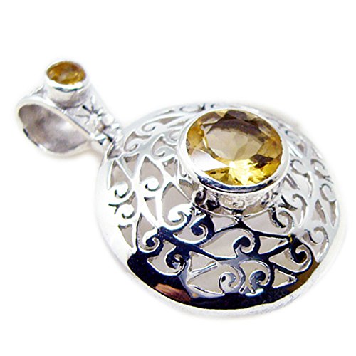 Pendentif citrine véritable charms argent sterling médaillon rond fait main femmes