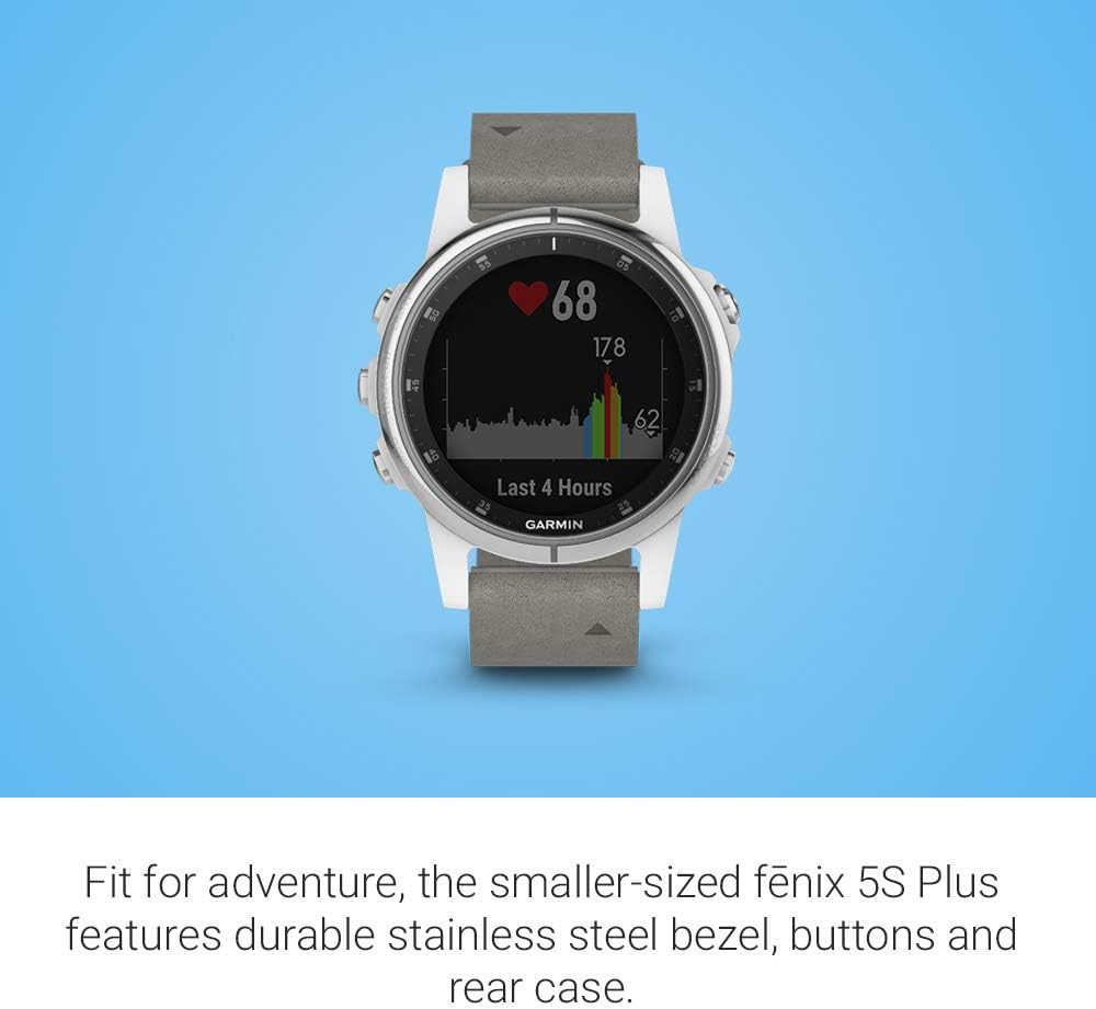 Limited Discount Garmin fenix 5S Plus, Smaller-Sized Multisport GPS Smartwatch, Features Color Topo Maps, Heart Rate Monitoring, Music Contactless Payment, Silver/White with Gray Suede Band
