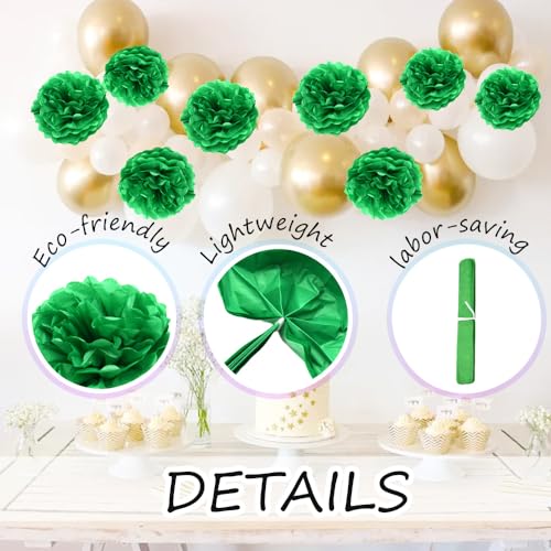 Ruidee 12 Pieces Tissue Paper Pompoms 10in and 12in Hanging Tissue Flowers Decorations Colour Paper Flower Ball Paper Flowers Pom Poms for Party Wedding Decoration (ZH/Green) - Thumbnail 3