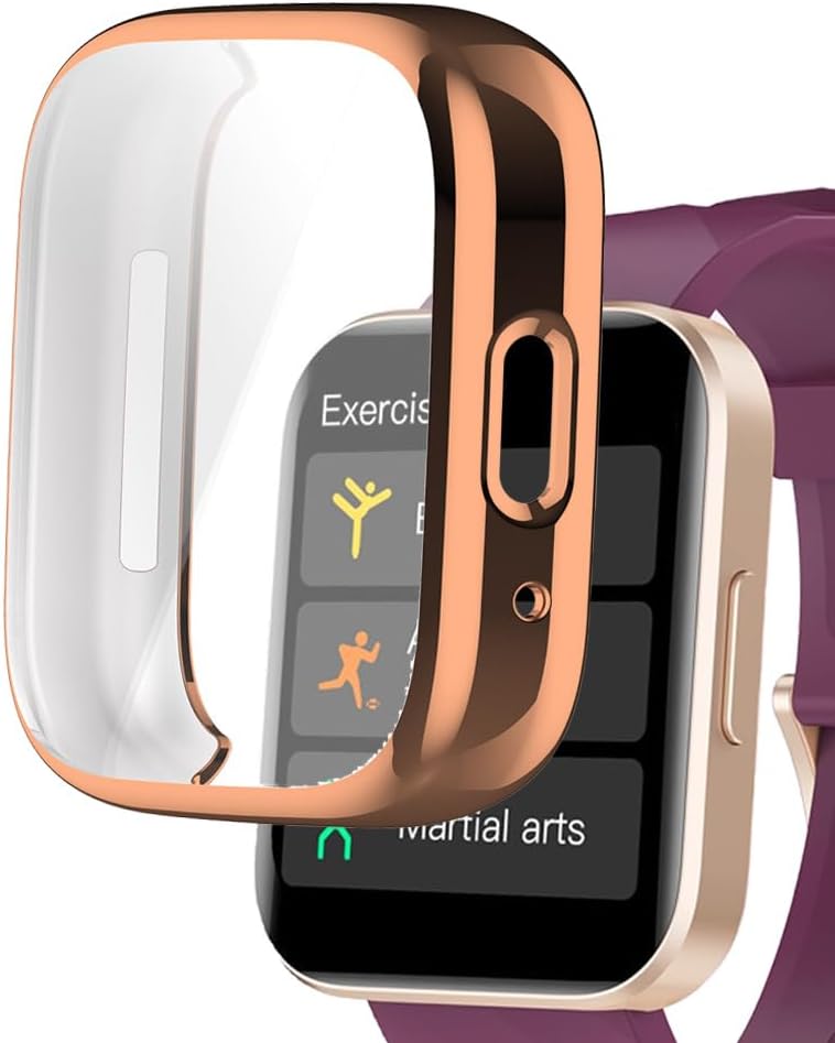 Watch Cases Compatible with RUIMEN D1 1.85” Smart Watch, TPU Case with Screen Protector, Protecting Watch Body & Screen, Gold, D1CS85R