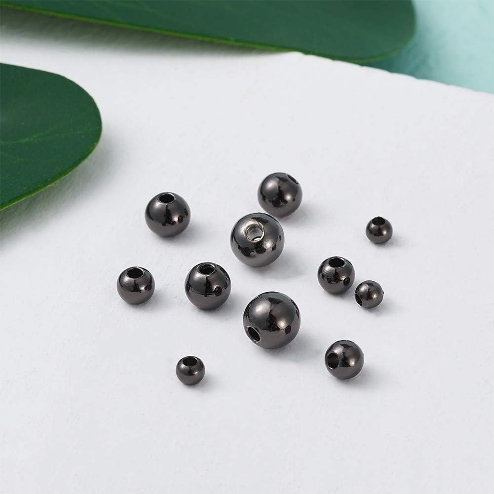 Craftdady 200Pcs Black Round Brass Spacer Beads 3mm 4mm 5mm 6mm Smooth Metal Tiny Ball Rondelle Loose Beads with Box for Jewelry Crafts Making