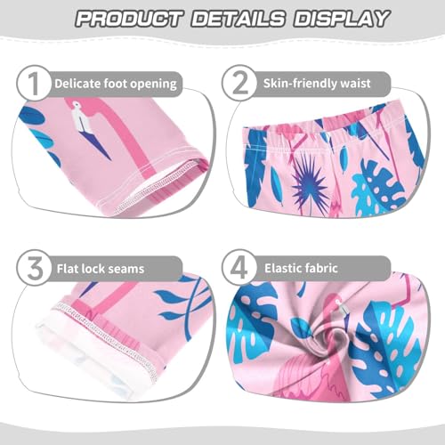 Bolaz Toddler Girls Leggings Printed Yoga Pants Leggings Bule Leaves Pink Flamingos for Kids3