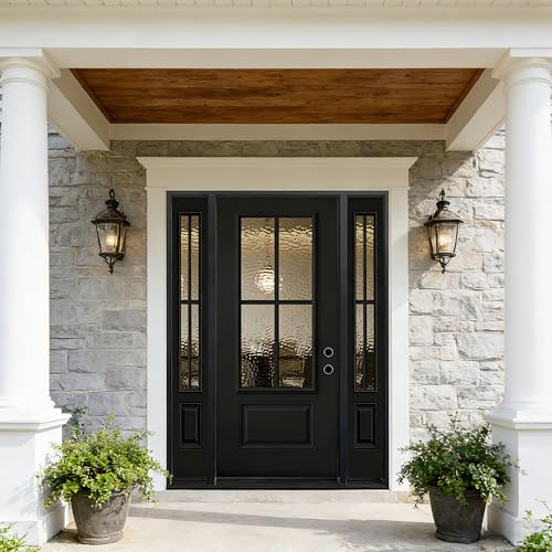 Glass Door With Two Sidelites And Hammered Glass