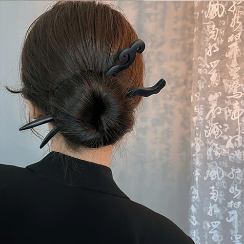 20PCS Wooden Hair Sticks, Chinese Hair Pins for Women, Black Japanese Chignon Hair Chopsticks, Classic Wooden Hair Pins for Buns Hair Accessories for Women Gifts - Thumbnail 5