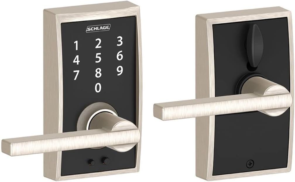 Schlage FE695-CEN-619-LAT Satin Nickel Century Keyless Touch Pad Electronic Leverset with Latitude Lever