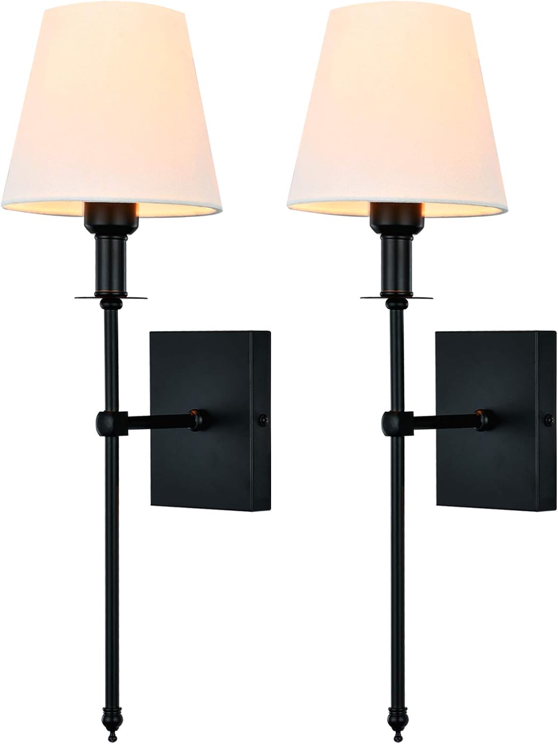 Pauwer Slim Wall Sconce Set of 2 White Fabric Shades Wall Sconce Hardwired Indoor Wall Light Column Stand Bedroom Wall Lamps Bathroom Vanity Light Fixture, Black - - 