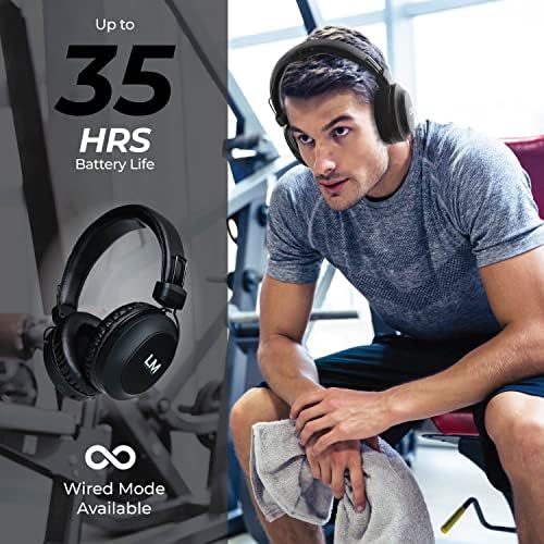 Louise & Mann 5 Bluetooth Headphones Over Ear, Wireless Headphones with Hi-Fi Stereo Deep Bass, Foldable, Soft Earmuffs, Built-in Mic and Wired mode for Phone/PC/TV (Black)