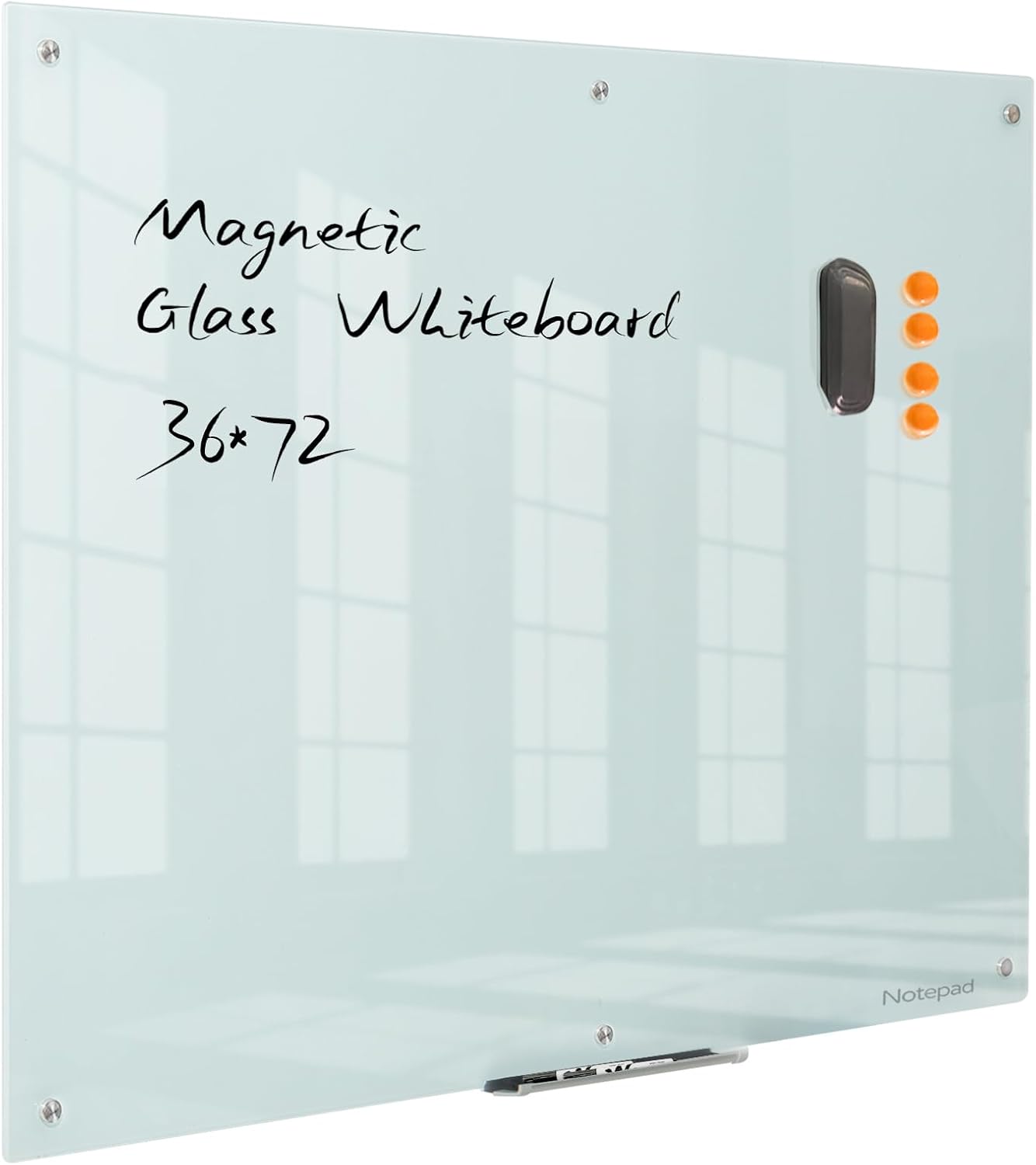 Notepad Glass Whiteboard 36 * 72Inches Magnetic Wall Mounted Frameless Glass White Board for Office, Home & School
