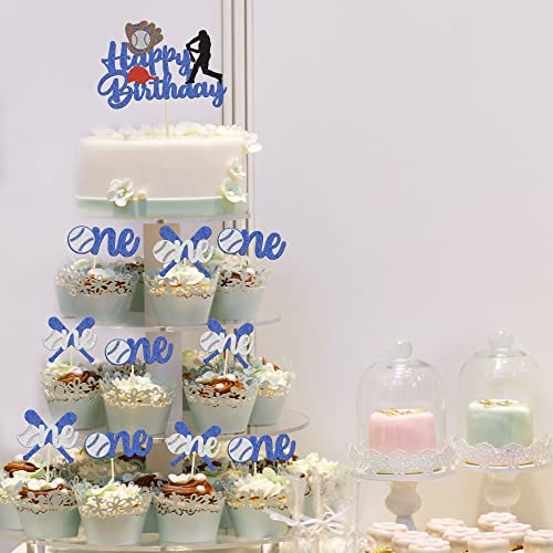 24Pcs Baseball One Cupcake Toppers Glitter Sport Theme First Birthday Cupcake Picks For Baseball Theme Kids 1St Birthday Party Cake Decorations Supplies #TOP5