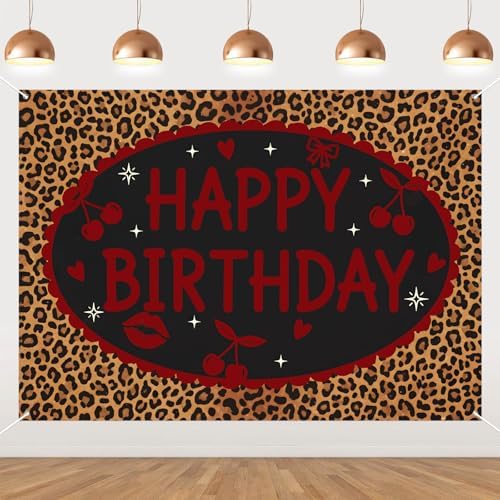 Cheereveal Cheetah Cherry Happy Birthday Backdrop, 7x5ft Leopard Print Birthday 