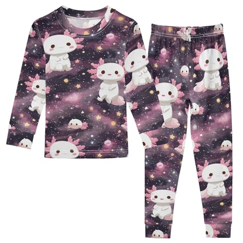 Pajama Sets Long Sleeve Cute White Axolotl on Space Soft Comfy Sleepwear 2 Piece PJS 3-8T