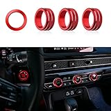 Thenice for 11th Gen Civic Air Conditioning Knob Cover A/C Climate Control Engine Start/Stop Push Button Rings 4PCS for Honda Civic 2022-2025, CR-V 2023-2025 -Red