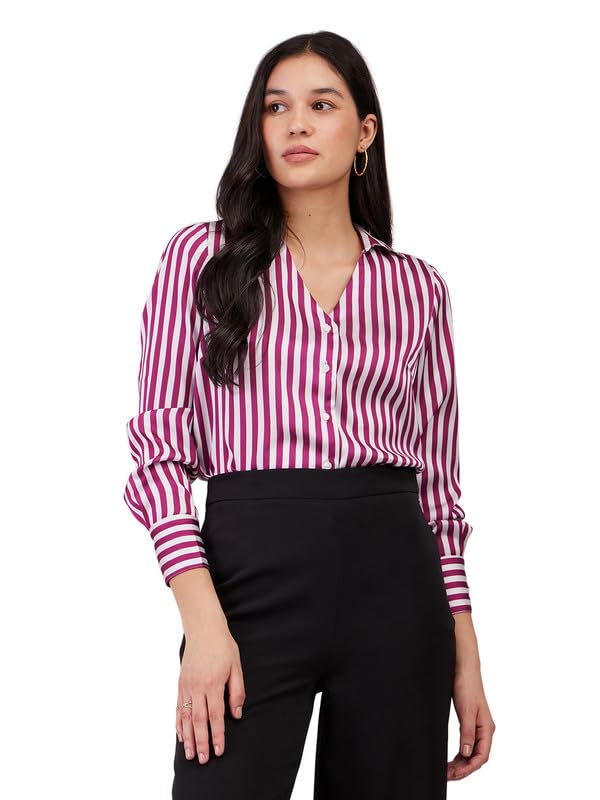 Image of FableStreet Women Shirts | Comfort Fit Spread Collar | Premium Satin Fabric for Formal, Business Casual