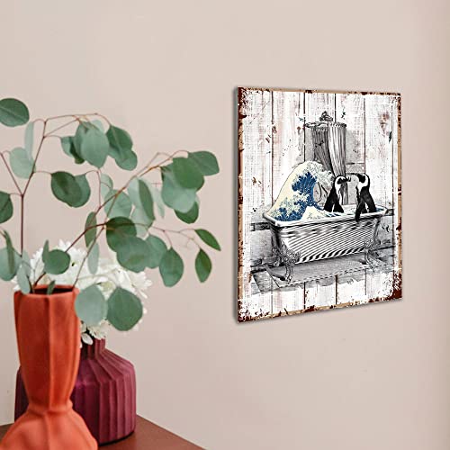 Funny Bathroom Signs Wall Decor, Adorable Penguin Photo Minimalist Wall Art Bathroom Prints, Fun Guest Bathroom Wood Wall Art Decor, Funny Bathroom Gifts For Women, Funny Message Cafe Bar Bathroom Decor #TOP4