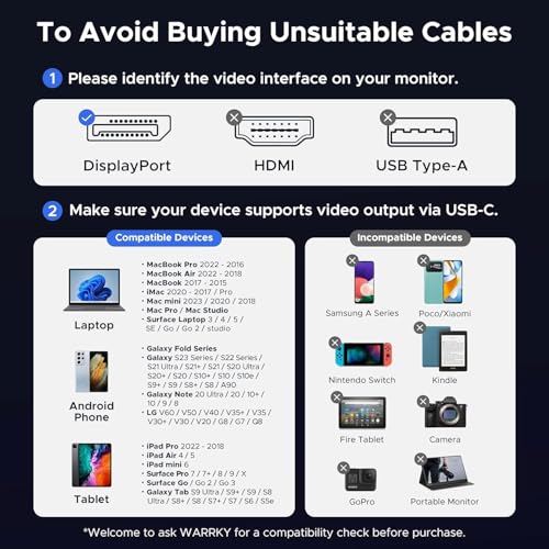 Image of USB-C to DisplayPort 2M Cable 8K@60Hz, 4K@144Hz Ultra HD | Thunderbolt 3 Type-C to DP Cable with HDR & DSC Support | Compatible with Mac-Book, I-Pad, Surface, Laptop to Monitor /TV /Projector