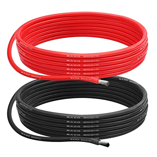 8AWG 8.29 mm² Silikondraht Elektrisches Kabel 6m - (3m Rot + 3m Schwarz) 8 Gauge 1650 Litzen 0.08mm Verzinnten Kupferadern Flexibel und Weich für Arduino-Projekte/RC-Autos/Boote