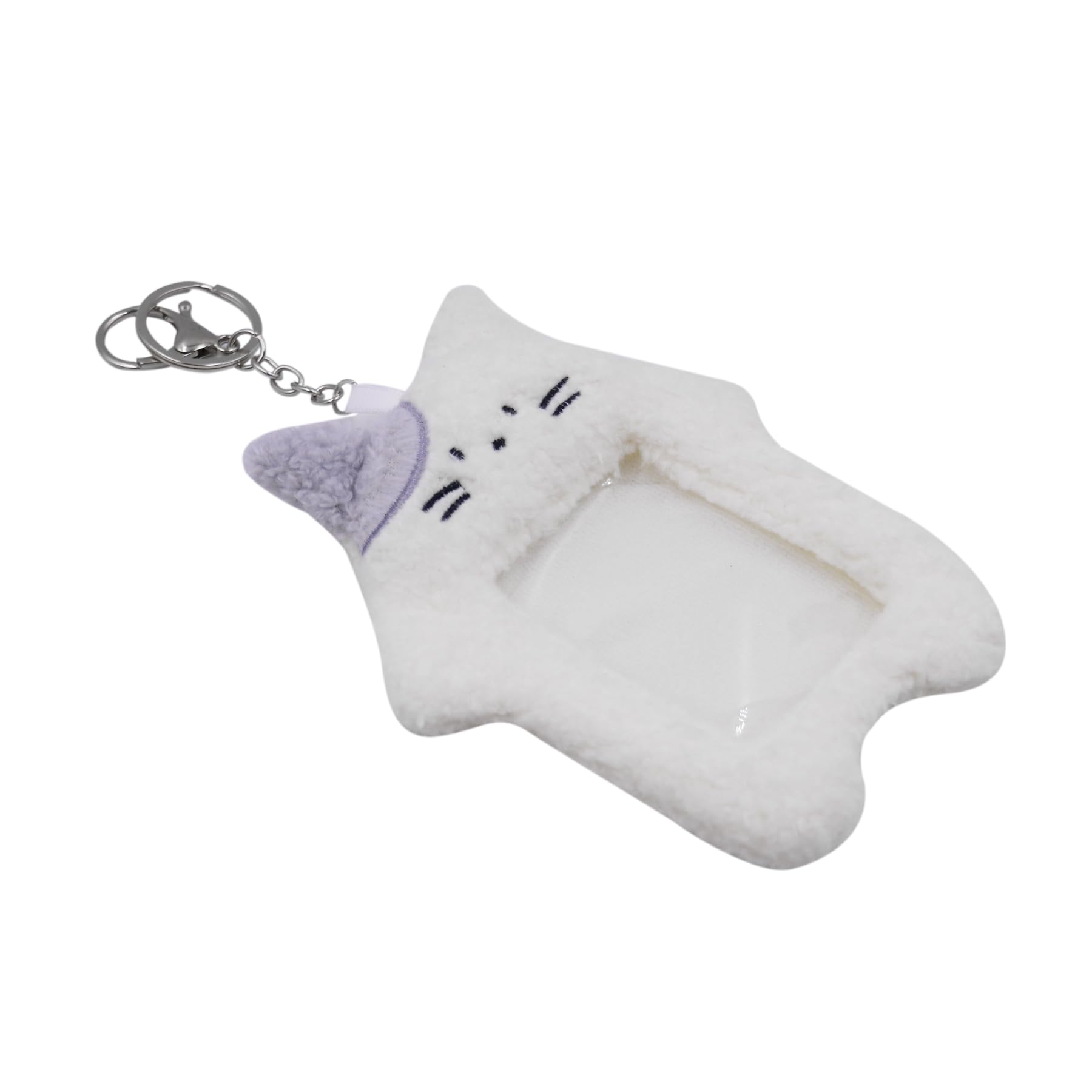 MOSSTYUS Kawaii Plush Photocard Holder Kpop Credit ID Bank Card Bus Card Protective Case Photo Sleeves With Keychain,White Cat2#