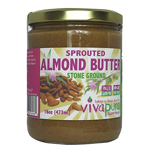 Vivapura Superfoods Organic Sprouted Almond Butter, 16 oz - Unpasteurized | Raw | Stone Ground | Vegan | Keto | Glass Jar