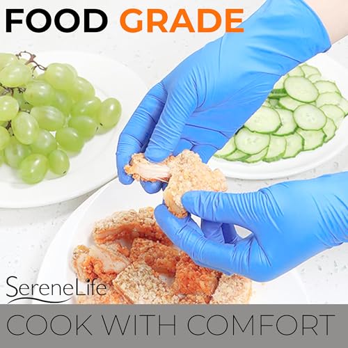 Image of Serenelife 100 count Medium Gloves Nitrile Disposable Latex & Powder Free - Great for Kitchens, Food Handling & Cleaning Supplies - Soft & Comfortable fit - Vinyl & Nitrile blend - Medium -100 Pack