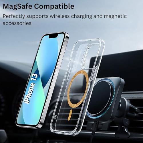 Image of AIBEX Back Cover Case Compatible with iPhone 13 | Glitter Ring Cute Shiny Colorful Bling Case (Compatible with Magsafe) | Transparent PC+TPU Glossy Shiny Cover for Girls & Women - Gold