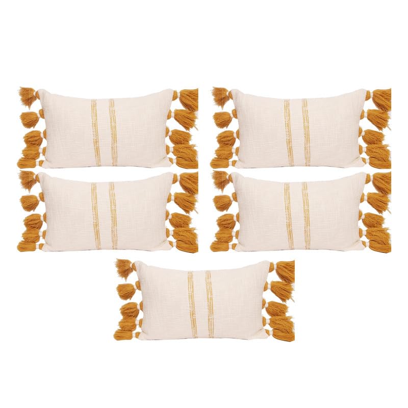 aRDENMEAD 100% Cotton Hand Embroidered Striped Zippered Cushion Cover (Set of 5) with Acro Wool Tassel - Yellow - 30x50 cm (B0CCSBXBXW) Amazon Price History, Amazon Price Tracker
