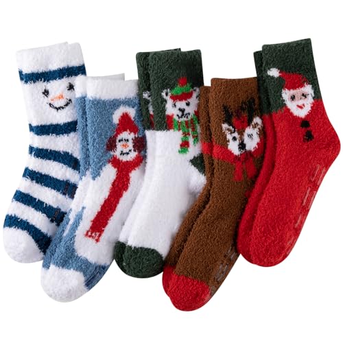 COOVAN Mens Fuzzy Socks Soft Cozy Slipper Fluffy Winter Warm Fleece Socks for Men Plush Sleeping 5 Pairs