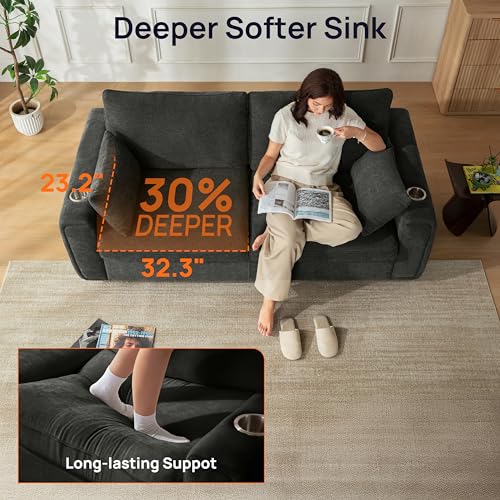 Pull Out Sofa Bed, No Cushion Removal, Queen Sleeper Sofa with USB Fast Charging, Memory Form Mattress, 2-in-1 Convertible Comfy Loveseat Couch Bed for RV, Apartment, and Small Spaces (Dark Grey) - Image 7
