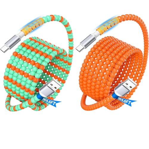2 Pack USB C Cable Beaded 6.6FT,USB A to Type C Fast Charging Cable,USB-C Charger Cord for CarPlay,25W 20W 18W 15W Quick Charge for Moto G Play 2024 for Samsung S25 Edge S24 FE S23 for iPad A16 10 image 4