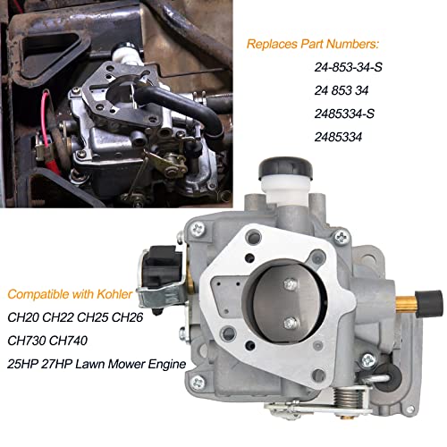 HOTS CH730 Carburetor Carb for Kohler CH25 CH730 CH740 25HP 27HP Lawn Mower Engine Carburetor, Replace Part Number 24-853-34-S, 24-853-162-S, 24-853-93-S