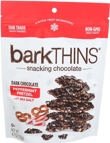 barkTHINS Snacking Dark Chocolate, Peppermint Pretzel with Sea Salt for Holiday Gifting and Stocking Stuffing, 4.7 ounce