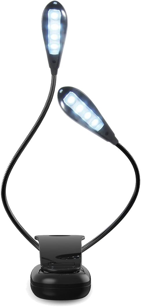 Book Light - 8 LED Reading Light,Portable Clip on Reading Lamp,Travel Light,Battery Powered Clip Light,4 Brightness Settings,Soft Padded Clamp with USB Cable