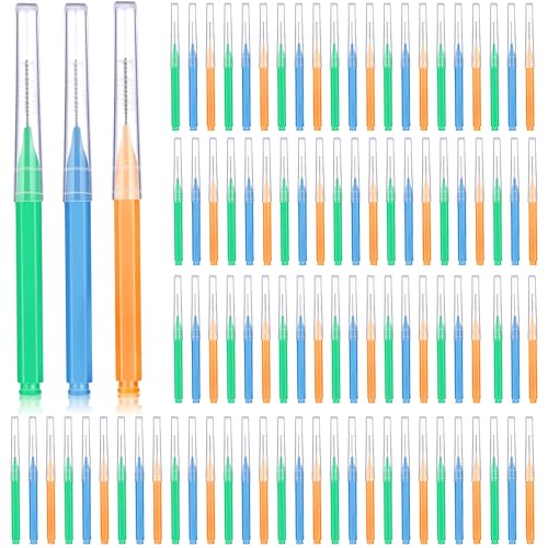 Image of Patelai 100 Pieces Braces Dental Brush for Cleaner Interdental Toothpick Dental Tooth Flossing Head Oral Hygiene Flosser Toothpick Cleaners Tooth Tool(Green, Orange, Blue,Various Sizes)
