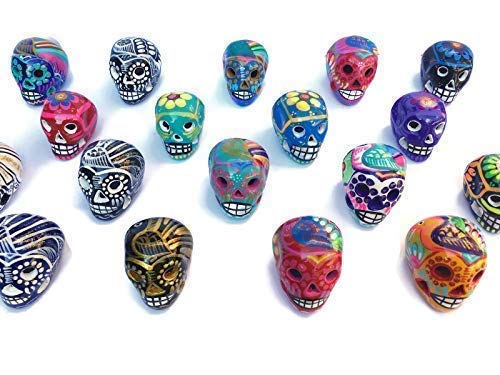 Artesano Four Miniature Hand-Painted Ceramic Sugar Skulls, Four Count, Assorted #TOP1