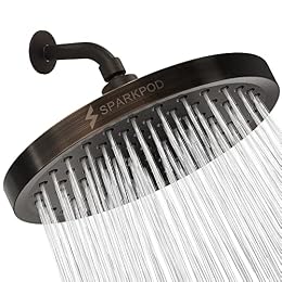 SparkPod Shower Head - High Pressure Rain - Premium Quality Luxury Design - Easy Clean Adjustable Replacement for Your Bathroom Shower Heads (Vintage Oil Rubbed Bronze, 8 Inch Round)