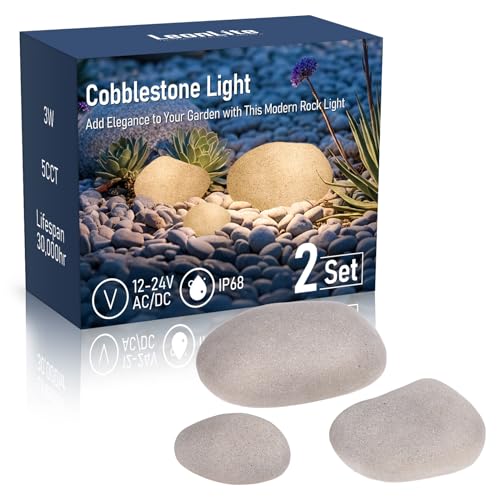 Image of LEONLITE 2 Set 5CCT Low Voltage Pebble Shape Lights Outdoor 6Pcs Light Gray