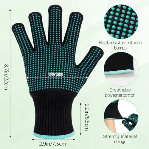 Image of Riyiper 3 Pairs Heat Resistant Gloves for Sublimation, Gloves for Heat Press with Silicone Bumps Applies to Resistant Work, Hair Styling, Universal Fit Size (Green)