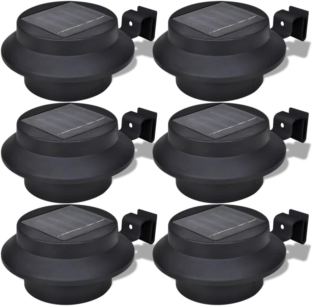 vidaXL 6 pcs Outdoor Solar Lamp Set, LED Fence Light Gutter Lights in Black, Durable Plastic Material, Energy-Saving, Easy Installation - Cold White Light