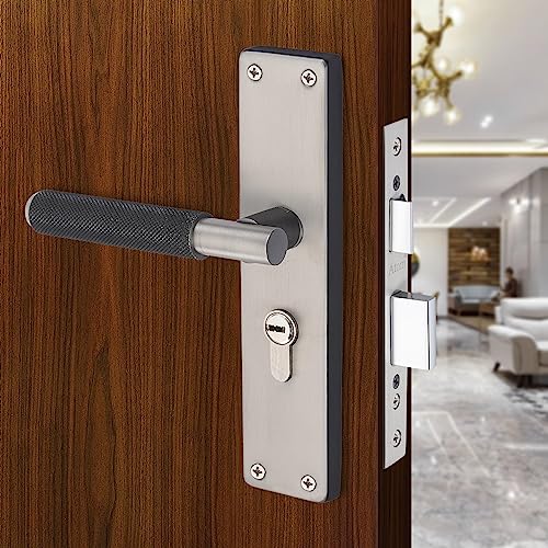 Image of Atom 8 Inch Heavy Duty Mortise Door Lock with Both Sided Key for Bedroom, Living Room, Main Door, Black-Silver Finish | 3 Keys | Lockset for House Hotel Office (MIA-D-CYBSK)