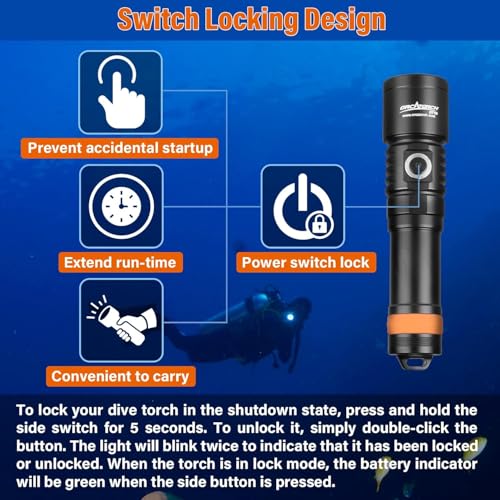 Lampe de poche pour plongée sous-marine étanche IP68 avec indicateur de batterie - 4