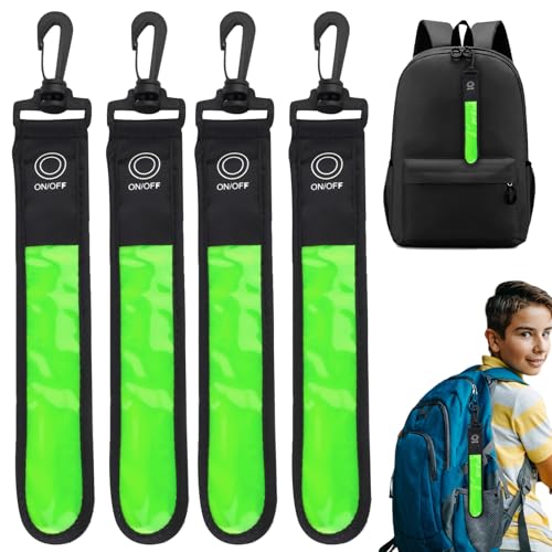 GOMETY LED Blinklicht für Schulranzen, 4 Stück Kinder Reflektoren Blinklicht Schulranzen mit 3 Modi Sicherheitslicht Wasserdicht Reflektor Anhänger für Rucksack Wandern Joggen (Grün)