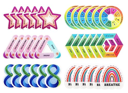 6-Styles Calm Strips for Anxiety Sensory Stickers, 36Pcs Reusable Tactile Textured Breath Adhesive Items, Calming Relief Mental Health Sticker, Anti-Stress Inspirational Strip for School/Classroom