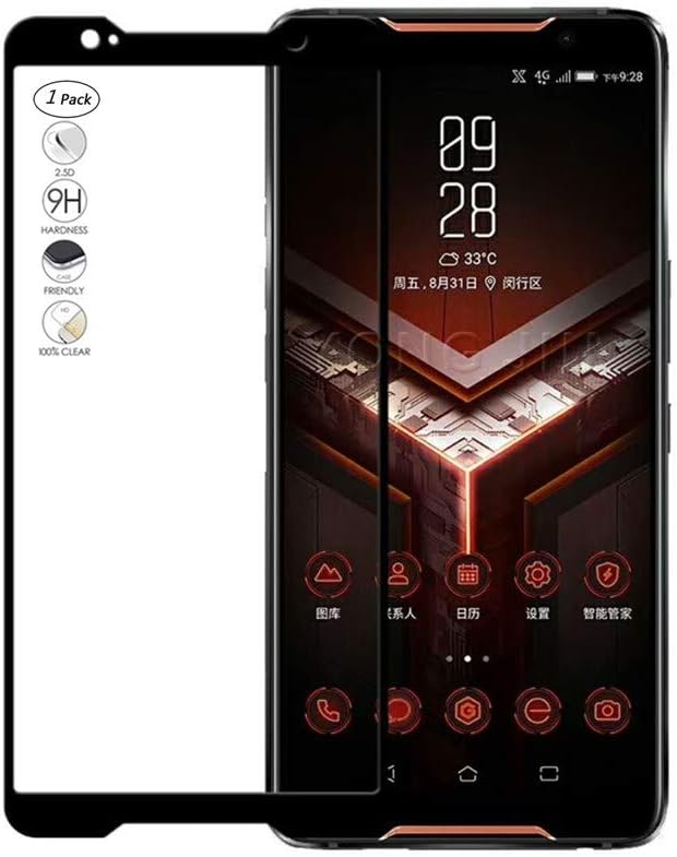 HERCN (1 Pack) Asus ROG Phone,ZS600KL 6.0" Screen Protector, Full Coverage Full Glue 2.5D 9H Hardness Tempered Glass Screen Protector for Asus ROG Phone,ZS600KL Smartphone (Black)