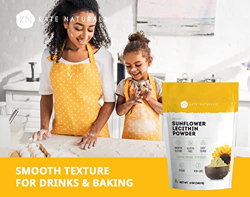 Kate Naturals Sunflower Lecithin Powder For Baking Bread, Gummies, Cooking (4Oz) 100% Natural, Gluten Free, Non-Gmo Substitute For Lecithin Powder For Liposomal Vitamin C, Lactation Supplement #TOP4