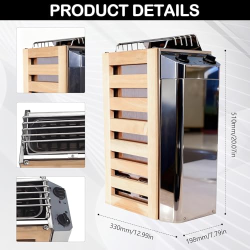 Saunaofen, 3.6 kW Elektrischer Tragbarer Saunaöfen Saunaofenheizung aus Edelstahl mit Interner Steuerung für Drinnen & Draußen mit 3 Stunden Timer digitaler Regler für 3–6 m³ Saunazubehör Wandmontage