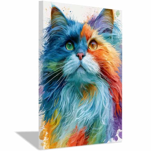 Art mural sur toile de qualité supérieure : les chats multicolores PUQAAEO encadrés