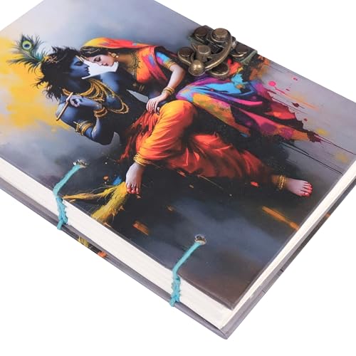 Image of CRAFT JUNKY Journal Diary with Handcrafted Box, 5 x 7 Inch Special Binding Unruled Lock Diary for Girls, Art Book with Aesthetic Print Sketch Book for Artists, 200 Acid-Free Pages A5 (KRISHNA)