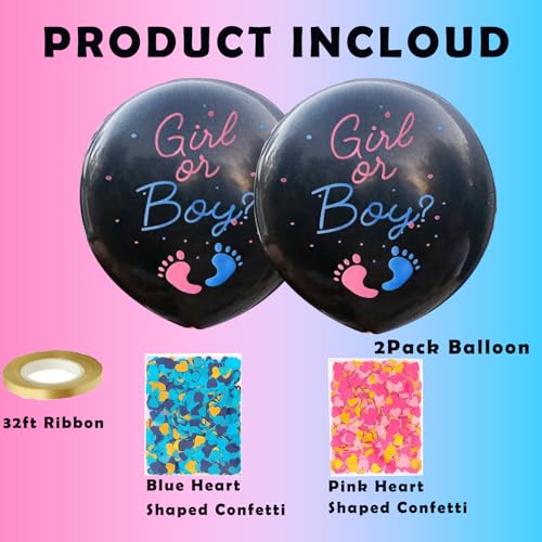 Mecholey GENDER REVEAL CONFETTI BALLOONS 2Pack Gender Reveal Balloons Boy Or Girl Balloon With Blue Pink Confetti For Baby Shower Gender Reveal Ideas Party Supplies Decoration Black Colors thumb #6