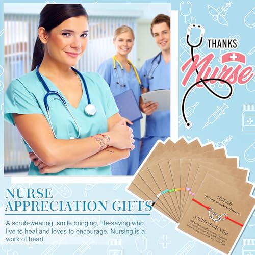 Kigeli 30 Pcs Nurse Gifts Bulk Stethoscope Heart Appreciation Bracelet Gifts Blessing Card Bracelets RN Nurse Jewelry for Women Men3