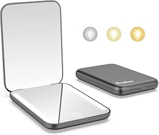 Kintion Rechargeable Pocket Mirror, 1X/3X Magnification LED Compact Travel Makeup Mirror, 3 Color Temperature, Dimmable, 400mAh, Portable Compact Mirror, Small Purse Mirrors for Women Gift, Black