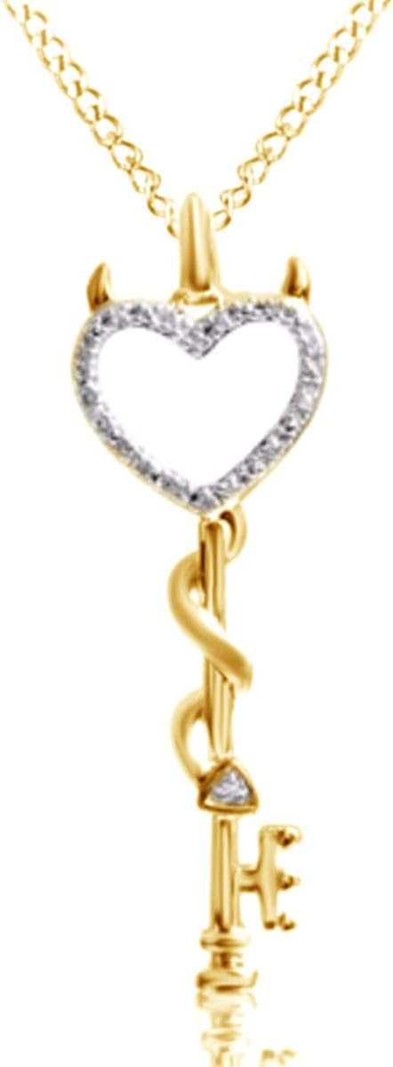 Natural Diamond Accent Devil Heart Key Pendant Necklace in 14K Gold Over Sterling Silver